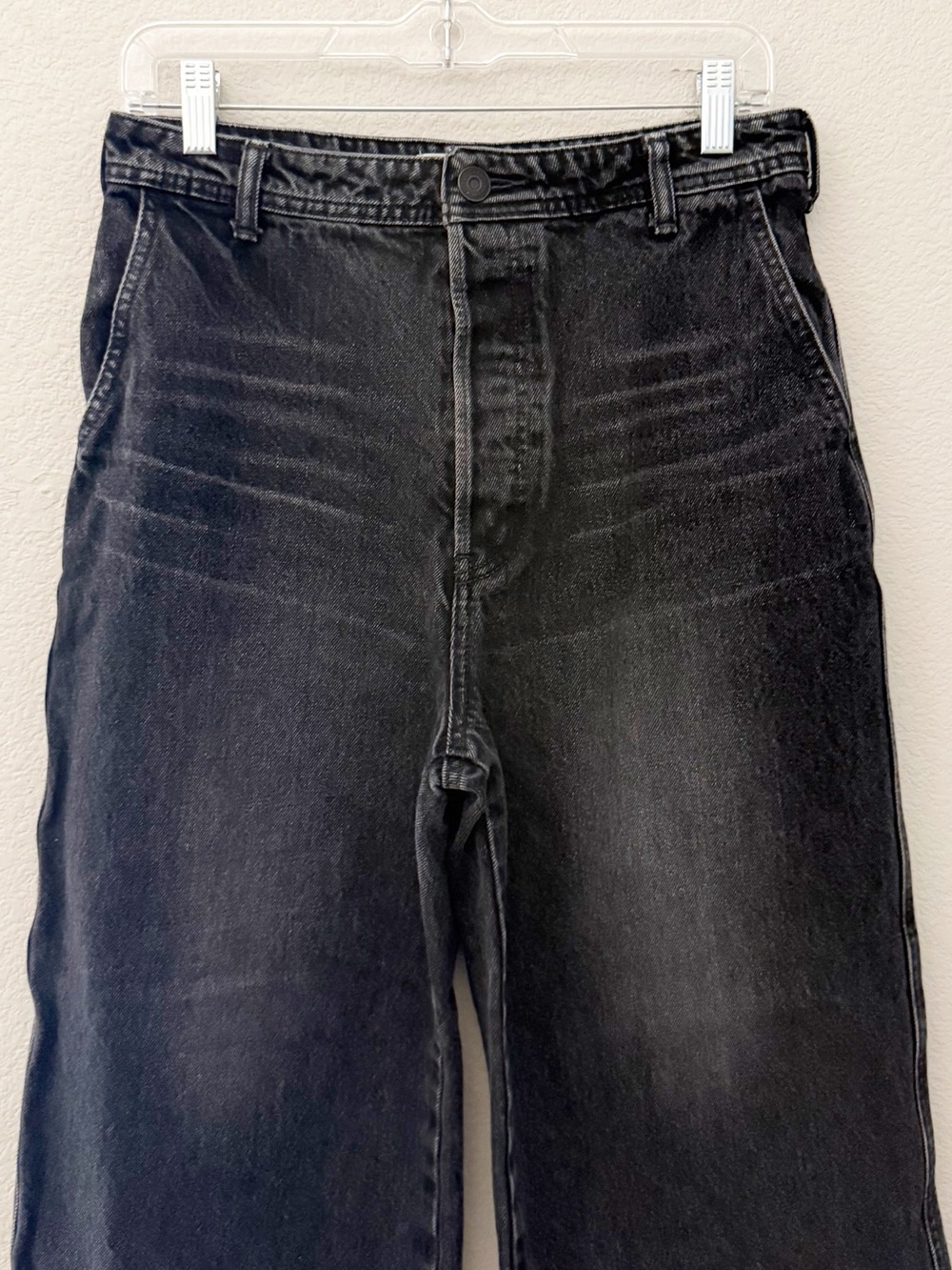 Moussy Vintage Elba Wide Leg Crop Jeans 27 Black Dark Denim Raw Hem Minimalist - Picture 6 of 10